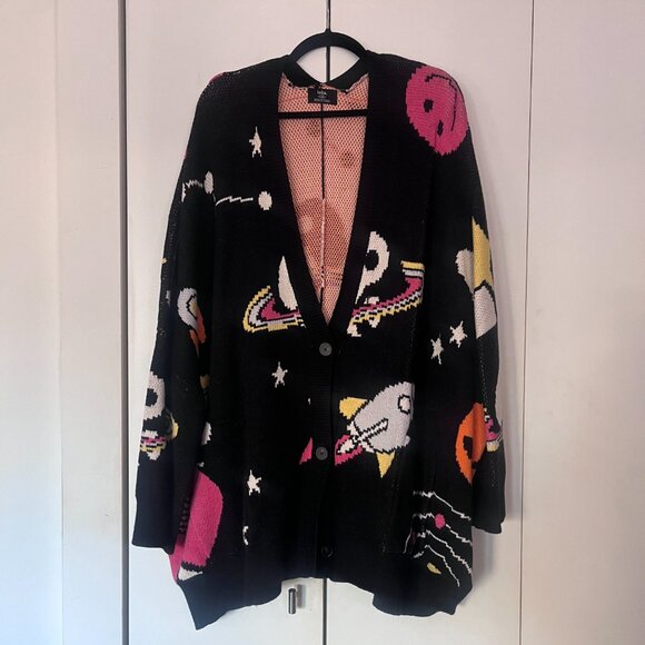 Dressed In LALA - RARE - Oversized Wish You Were Here Outerspace Cardigan - L/XL - Picture 4 of 7